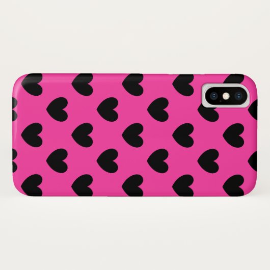 Schwarze Polka Herzen auf Fuchsienrosa Case-Mate iPhone Hülle (Rückseite (Horizontal))