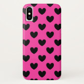 Schwarze Polka Herzen auf Fuchsienrosa Case-Mate iPhone Hülle (Rückseite)