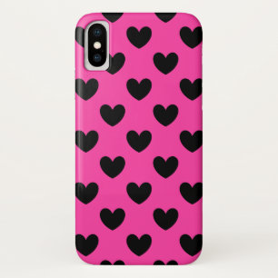 Schwarze Polka Herzen auf Fuchsienrosa Case-Mate iPhone Hülle
