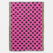 Schwarze Polka Herzen auf Fuchsienrosa Decke (Vorderseite Vertikal)