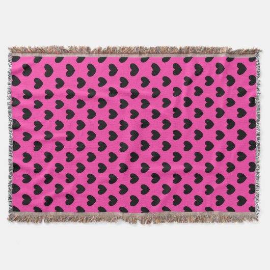 Schwarze Polka Herzen auf Fuchsienrosa Decke (Vorderseite)