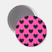 Schwarze Polka Herzen auf Fuchsienrosa Magnet (Vorderseite/Rückseite)