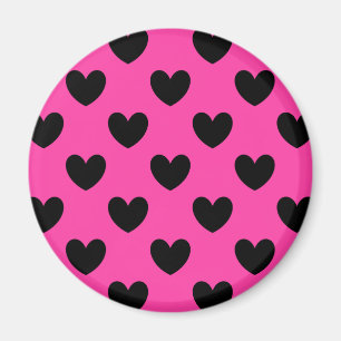Schwarze Polka Herzen auf Fuchsienrosa Magnet