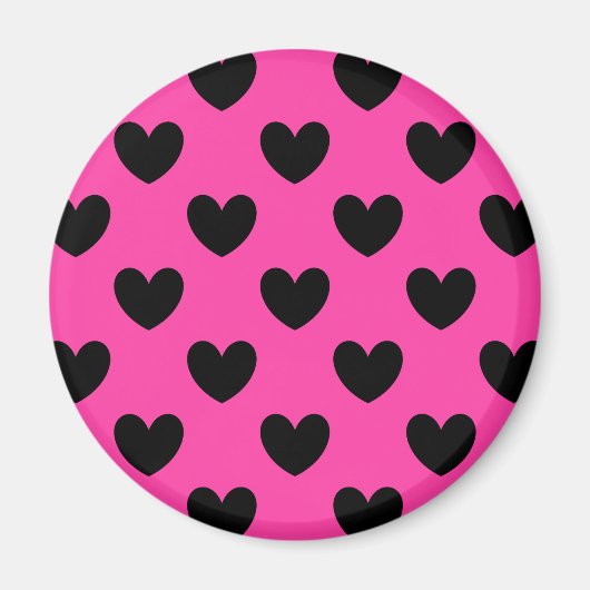 Schwarze Polka Herzen auf Fuchsienrosa Magnet (Vorne)