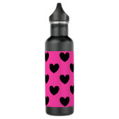 Schwarze Polka Herzen auf Fuchsienrosa Trinkflasche (Links)
