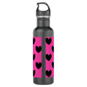 Schwarze Polka Herzen auf Fuchsienrosa Trinkflasche (Rückseite)