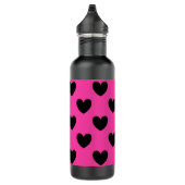 Schwarze Polka Herzen auf Fuchsienrosa Trinkflasche (Rechts)