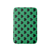 Schwarze Polka Herzen auf Kelly Green Badematte (Vorderseite Vertikal)
