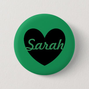 Schwarze Polka Herzen auf Kelly Green Button