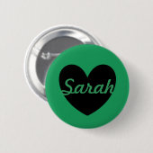 Schwarze Polka Herzen auf Kelly Green Button (Vorne & Hinten)