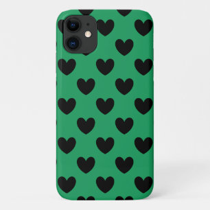 Schwarze Polka Herzen auf Kelly Green Case-Mate iPhone Hülle