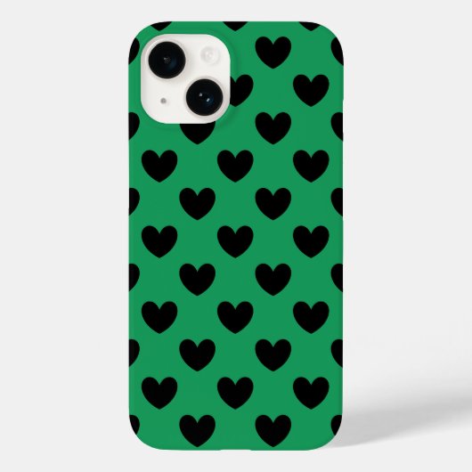 Schwarze Polka Herzen auf Kelly Green Case-Mate iPhone Hülle (Rückseite)