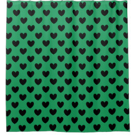 Schwarze Polka Herzen auf Kelly Green Duschvorhang