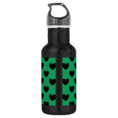 Schwarze Polka Herzen auf Kelly Green Edelstahlflasche (Rückseite)