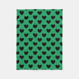 Schwarze Polka Herzen auf Kelly Green Fleecedecke