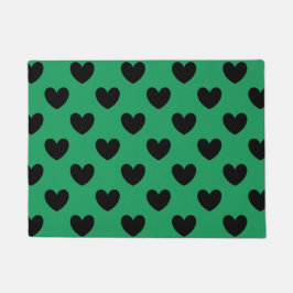 Schwarze Polka Herzen auf Kelly Green Fußmatte