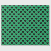 Schwarze Polka Herzen auf Kelly Green Geschenkpapier (Flach)