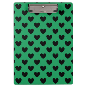 Schwarze Polka Herzen auf Kelly Green Klemmbrett