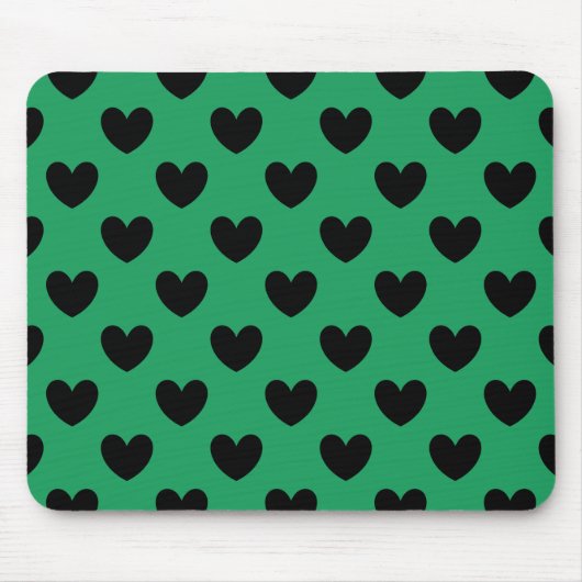 Schwarze Polka Herzen auf Kelly Green Mousepad (Vorne)