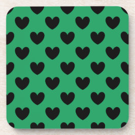 Schwarze Polka Herzen auf Kelly Green Untersetzer