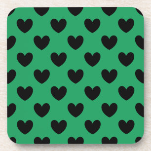 Schwarze Polka Herzen auf Kelly Green Untersetzer