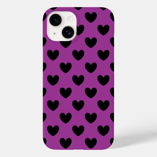 Schwarze Polka-Herzen auf lila Case-Mate iPhone Hülle (Rückseite)