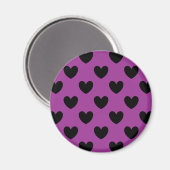 Schwarze Polka-Herzen auf lila Magnet (Vorderseite/Rückseite)