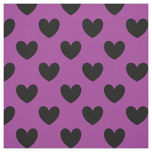 Schwarze Polka-Herzen auf lila Stoff (Muster)