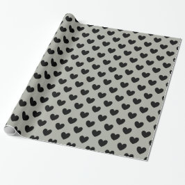 Schwarze Polka Herzen auf Pussywillow Gray Geschenkpapier