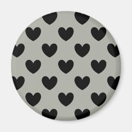 Schwarze Polka Herzen auf Pussywillow Gray Magnet