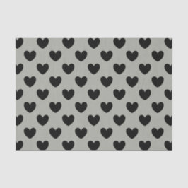Schwarze Polka Herzen auf Pussywillow Gray Seidenpapier