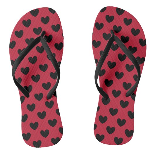 Schwarze Polka Herzen auf rot Badesandalen (Fußbett)