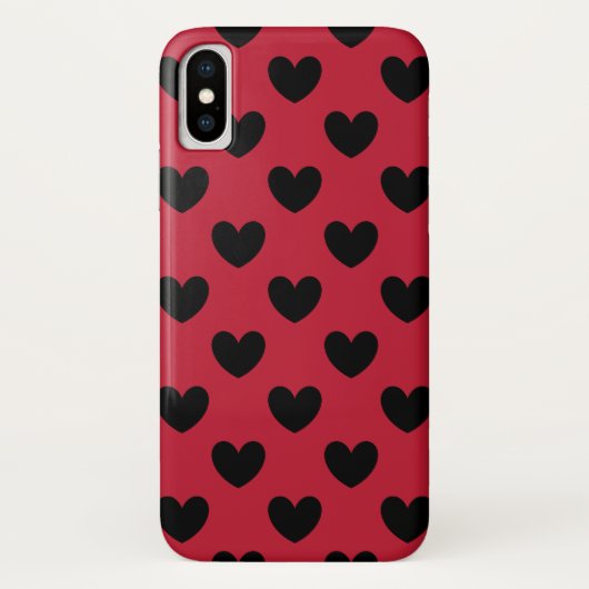 Schwarze Polka Herzen auf rot Case-Mate iPhone Hülle (Rückseite)