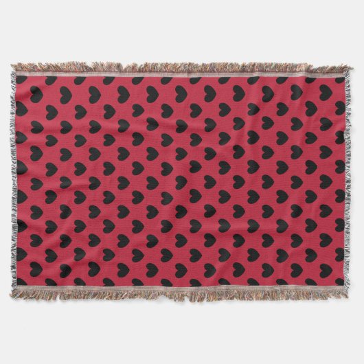 Schwarze Polka Herzen auf rot Decke (Vorderseite)