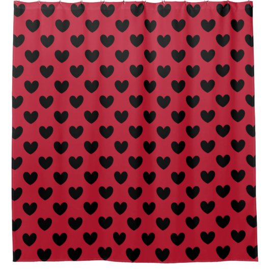 Schwarze Polka Herzen auf rot Duschvorhang (Vorderseite)