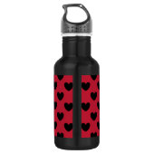 Schwarze Polka Herzen auf rot Edelstahlflasche (Rückseite)