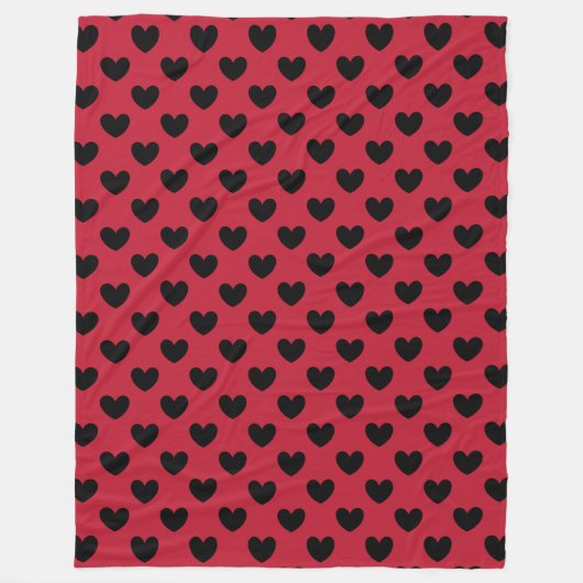 Schwarze Polka Herzen auf rot Fleecedecke (Vorderseite)