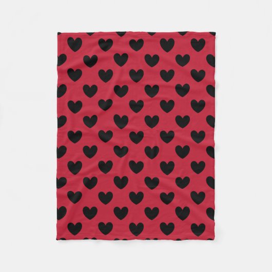 Schwarze Polka Herzen auf rot Fleecedecke (Vorderseite)