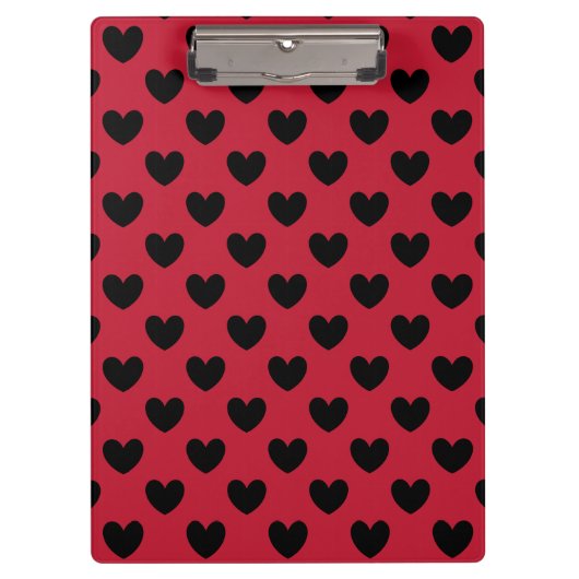 Schwarze Polka Herzen auf rot Klemmbrett (Vorderseite)