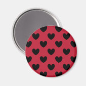 Schwarze Polka Herzen auf rot Magnet (Vorderseite/Rückseite)