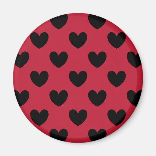 Schwarze Polka Herzen auf rot Magnet (Vorne)