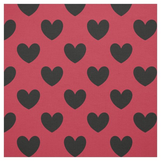 Schwarze Polka Herzen auf rot Stoff (Muster)