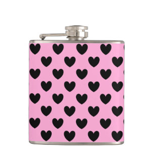 Schwarze Polka Herzen auf Zuckerwatte rosa Flachmann