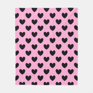 Schwarze Polka Herzen auf Zuckerwatte rosa Fleecedecke