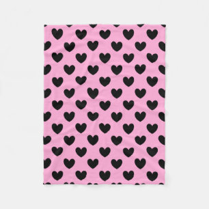 Schwarze Polka Herzen auf Zuckerwatte rosa Fleecedecke