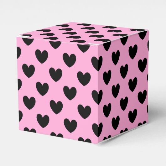Schwarze Polka Herzen auf Zuckerwatte rosa Geschenkschachtel (Vorderseite)