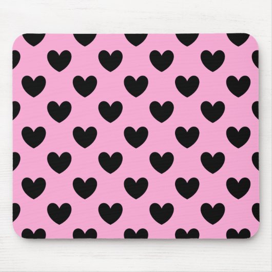 Schwarze Polka Herzen auf Zuckerwatte rosa Mousepad (Vorne)