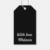 Schwarze Polka-Kreuze auf blau-grau Geschenkanhänger (Rückseite)