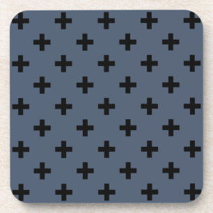 Schwarze Polka-Kreuze auf blau-grau Getränkeuntersetzer