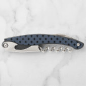 Schwarze Polka-Kreuze auf blau-grau Kellnermesser (Vorderseite)